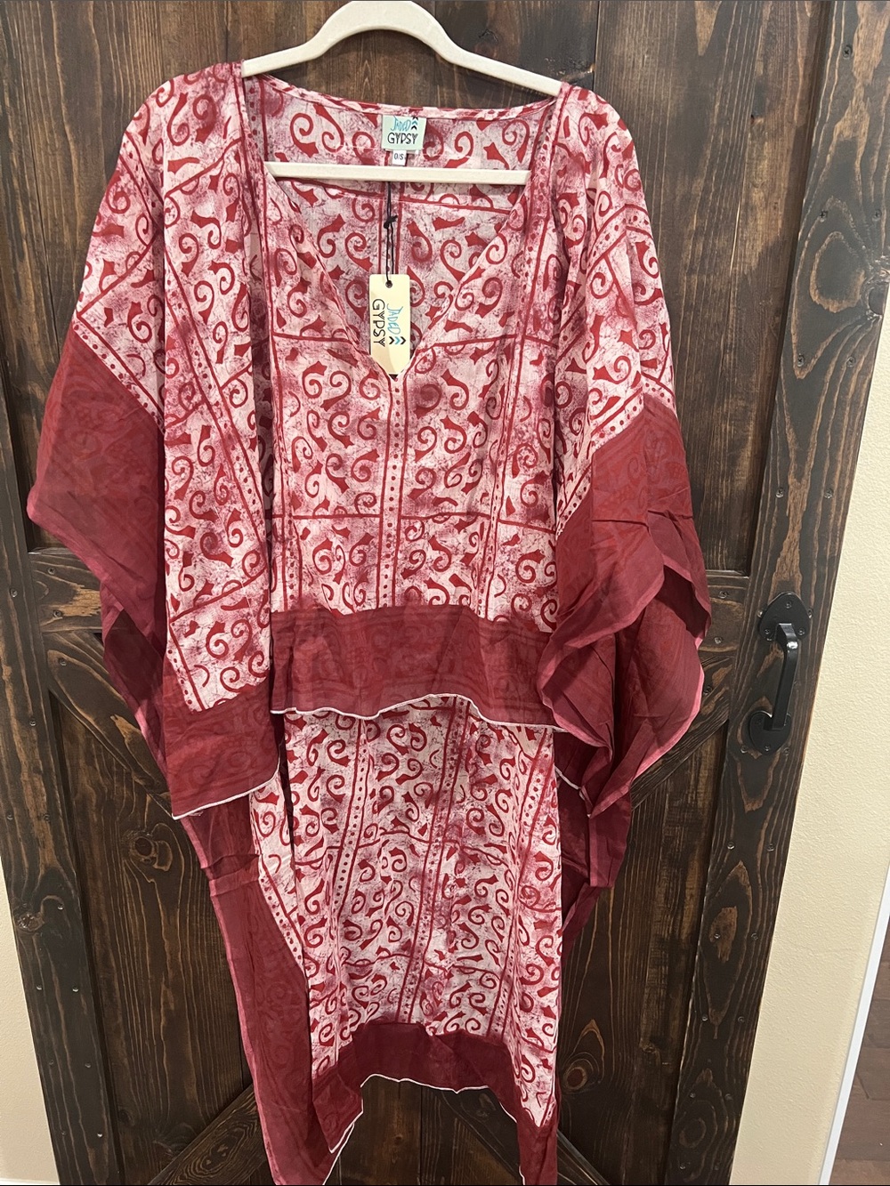 Jaded Gypsy Print Boho Kaftan in Red and Cream